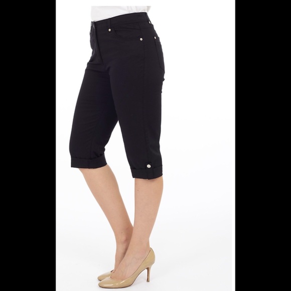 🌟DKR Cotton Roll-up Hem Capri-Black - Picture 1 of 6
